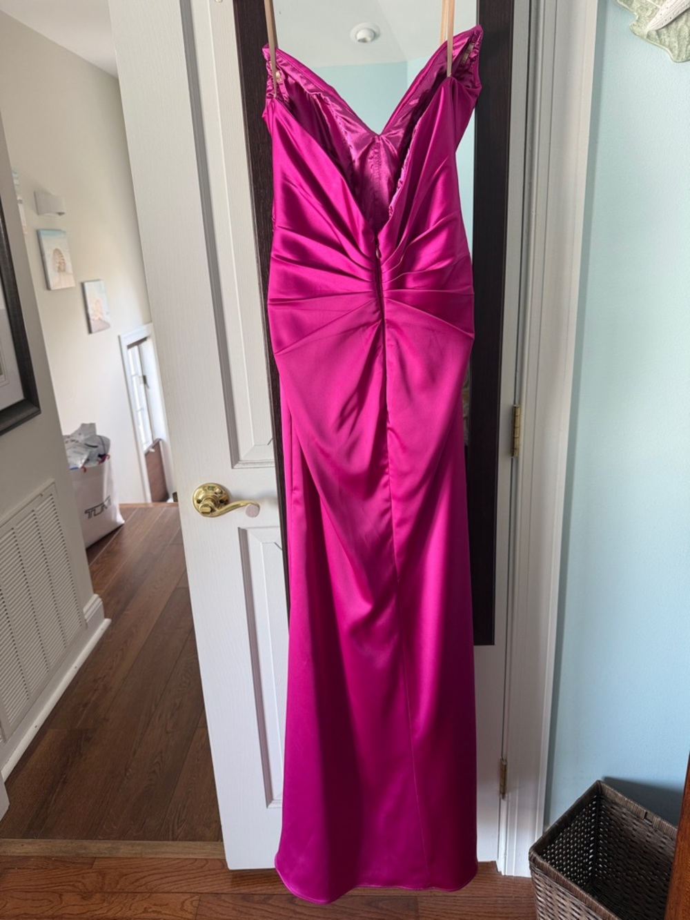 Jovani Fuchsia Strapless Satin Evening Gown - Picture 2 of 3